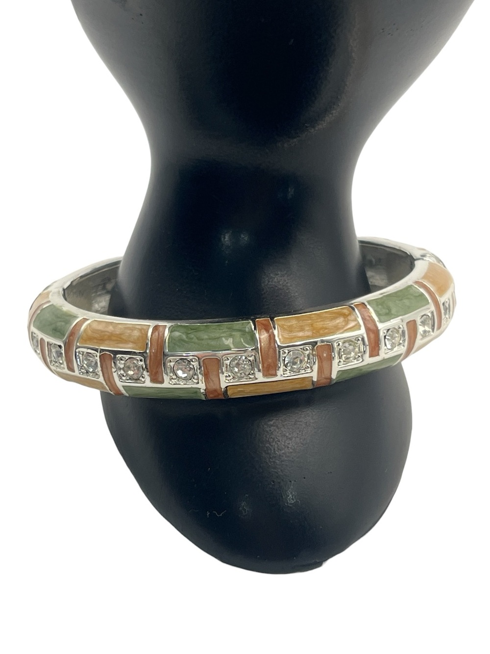 Jay Strongwater designer rhinestone enamel silver tone clamper bangle bracelet